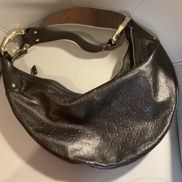 GUCCI Guccissima Half Moon Bamboo Ring Hobo Black - Picture 8 of 9